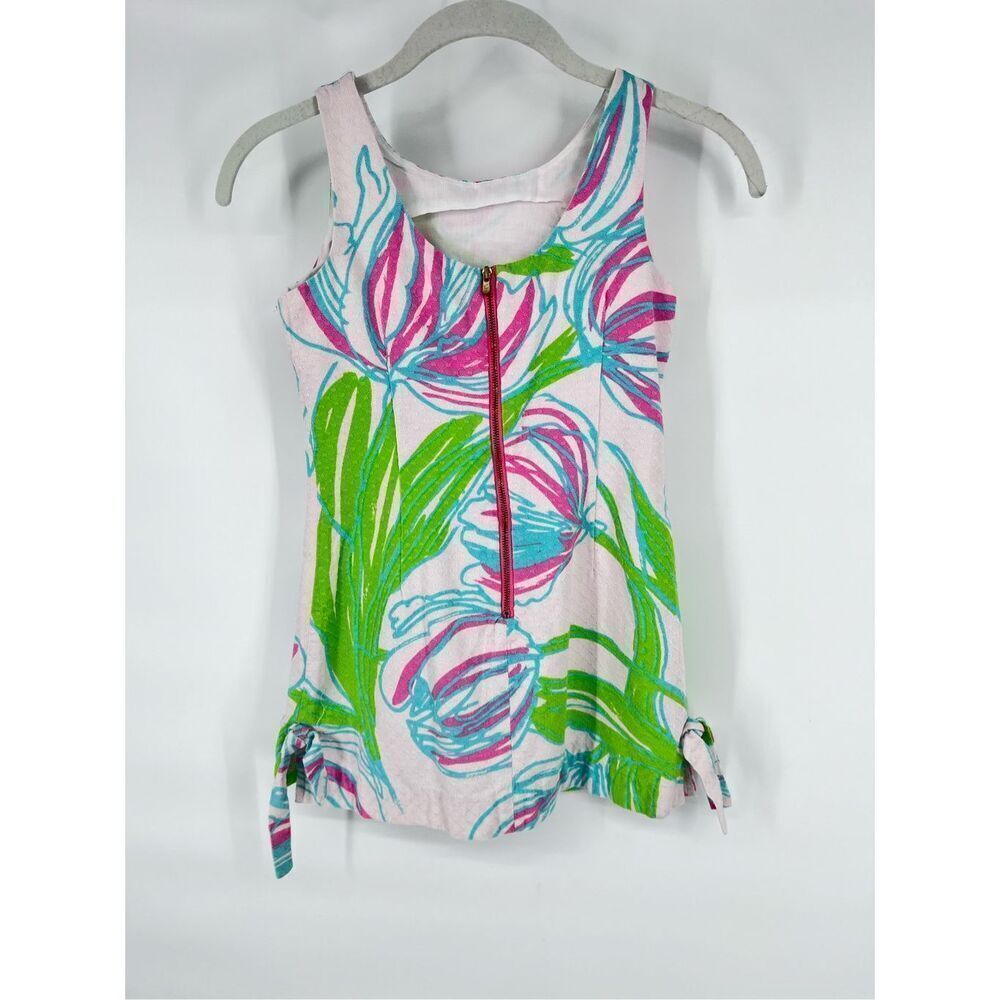 Lilly Pulitzer Girls Floral Pink White Green Sleeveless Party Dress Size 8 EUC - Picture 2 of 9